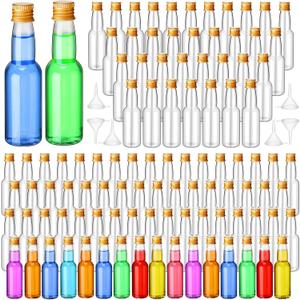 120 Pcs Mini Liquor Bottles Airtight Shot Miniature Empty Plastic Alcohol Spirit Shot Bottles with Funnels for Party Favors, Weddings(3.3 oz,Gold)