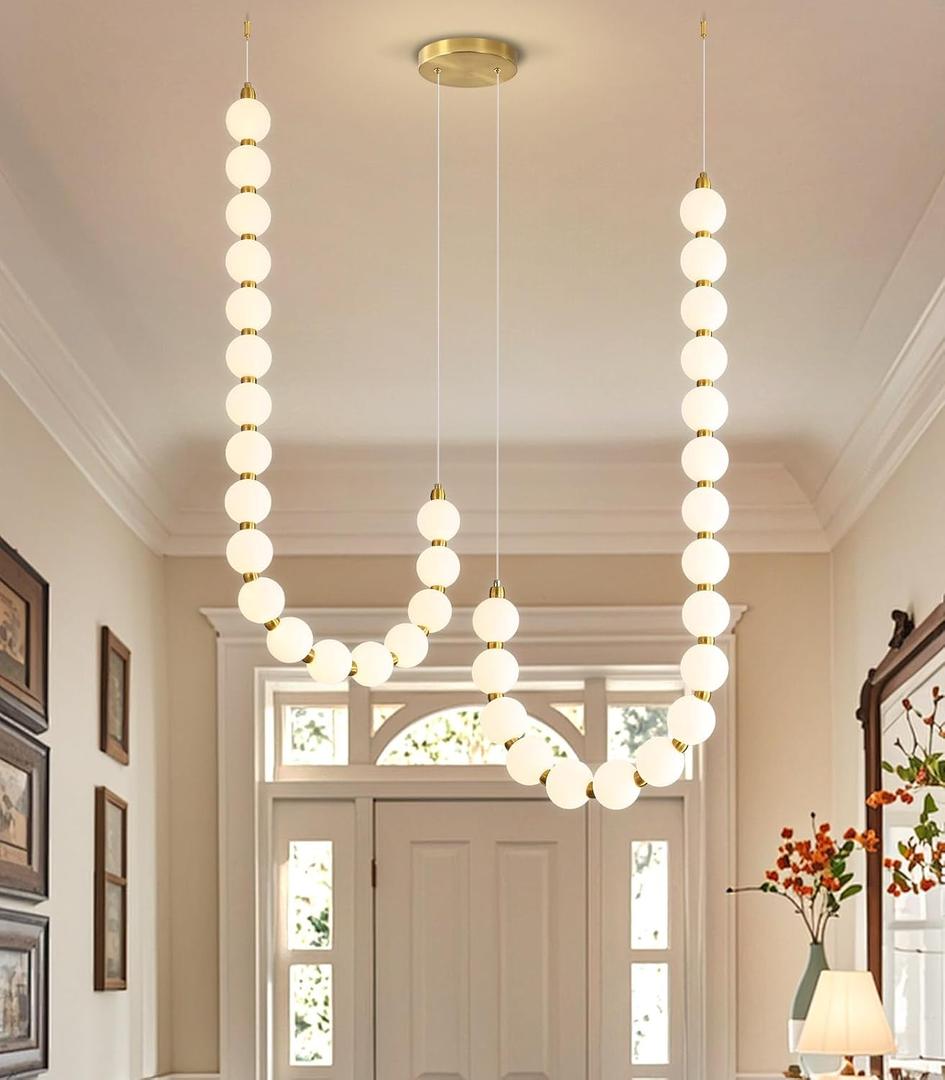 2 Ring Modern Chandeliers Acrylic Balls Ceiling Pendant Lighting LED Dimmable Light for Living Room Foyer Dining Room Entryway Adjustable Hanging Lights Gold