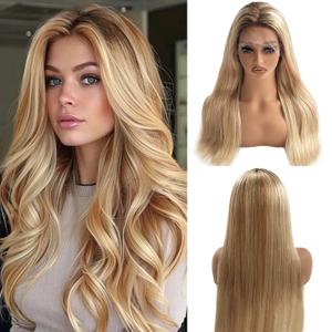 Belaved Highlight Wigs Human Hair Lace Front Ombre 13x4 Straight HD Lace Front Wig Golden Brown to Blonde Balayage Lace Frontal for Women 180% Density Glueless Pre Plucked 16 Inch