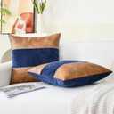 CaliTime Throw Pillow Covers Pack of 2 Soft Faux Leather Solid Dyed Chenille Cushion Cases for Couch Sofa Home Decoration 20 X 20 Inches Navy Blue Brown