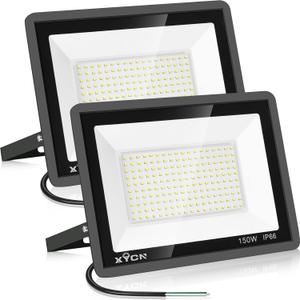 150W LED Flood Light Outdoor,2 Pack 15500LM Super Bright Security Light,IP66 Waterproof Floodlight,5000K Daylight White LED Exterior for Basketball Court, Stadium, Playground