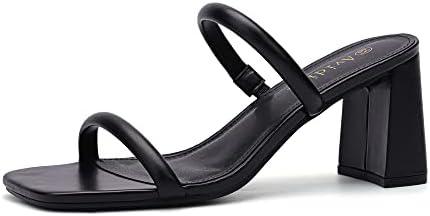 Avidirk Women's Square Open Toe Heeled Sandals Two Strap Mules Slip On Block Chunky Mid Heels Sandals 8