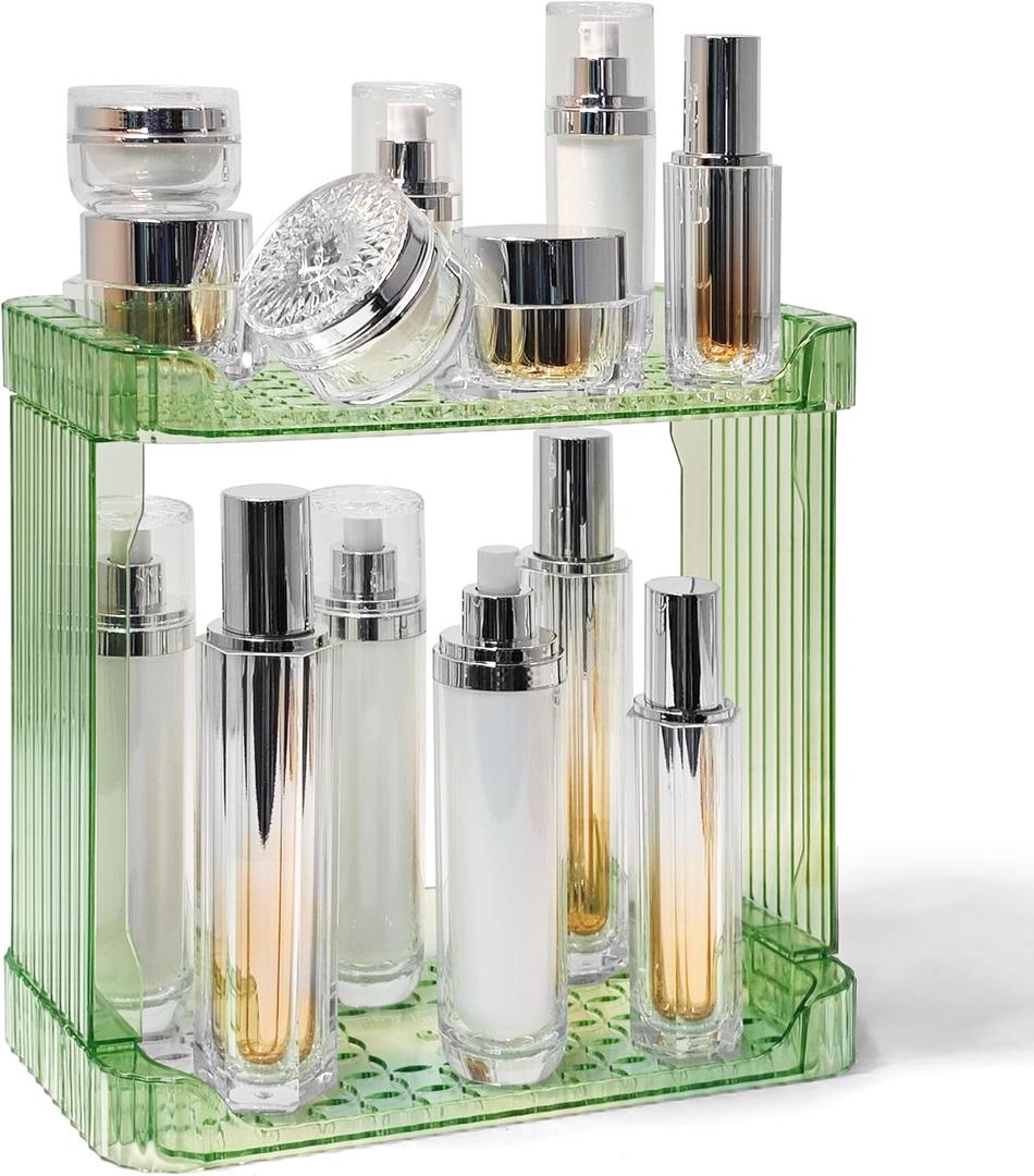 Bathroom Counter Organizer Cosmetics Skincare Organizers Skincare Makeup Organizer Countertop Holder for Perfume-2 Tier-Green (11" x 5.9" x 10.6")
