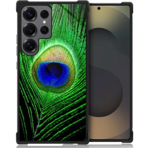 CARLOCA Compatible with Samsung Galaxy S25 Ultra Case, Green Peacock Feather Pattern for Girl Ultra Protection Shockproof Soft Silicone TPU Non-Slip Back