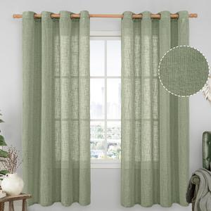 LAMIT Linen Blended Curtains 72 inch for Bedroom, Linen Textured Light Filtering Drapes Bronze Grommet Boho Neutral Panels for Farmhouse/Living Room, 2 Panels, 52 x 72 Inch, Sage Green