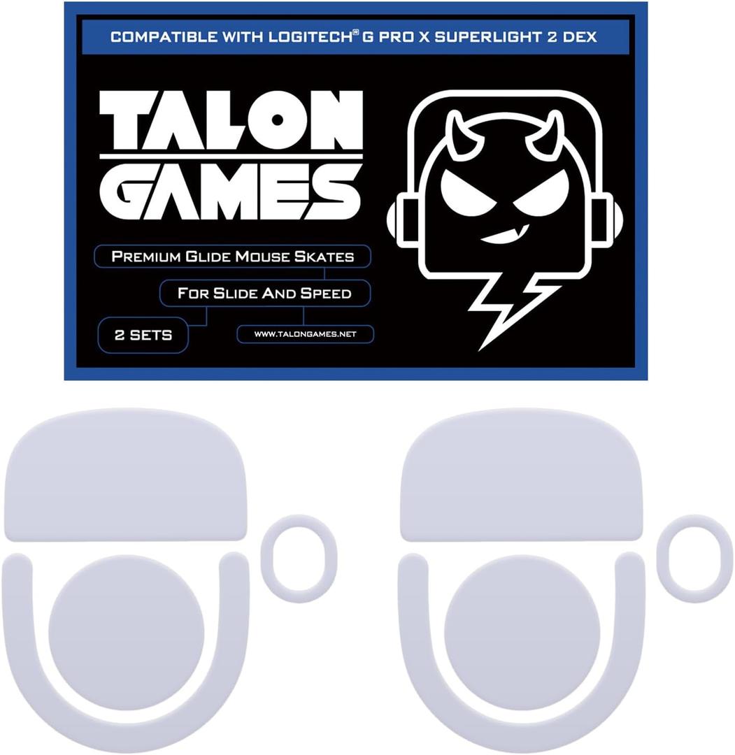 2Sets of TALONGAMES Rounded Curved Edges Mouse Feet Skates Compatible with Logitech G PRO X Superlight 2 DEX Wireless Gaming Mouse Feet Replacement,0.8mm,Pure PTFE Material Super Smooth Glide Pads