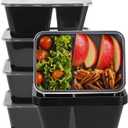 10Pack 32oz Meal Prep Containers Reusable with Lids, 2 Compartment with Portion Control Storage for Lunch or Takeaway, Plastic Disposable Bento Box To Go Take Out, Microwave Freezer Dishwasher Safe