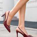 Coutgo Womens Slingback Stiletto High Heels Closed Pointed Toe Pumps with Metal Ring Party Dress Shoes (8.5, Burgundy)