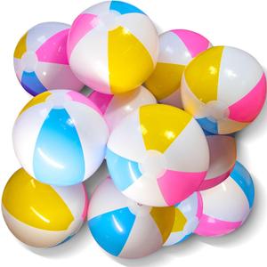 Novelty Place Inflatable Beach Balls - 12 Pack, 12" White Panels Alternate with Macaron Colors, Leak-Proof PVC - Summer Beach Pool Party Supplies, Fun Floating Toys for Teenagers, Adults (Pink,,Yellow,Blue)