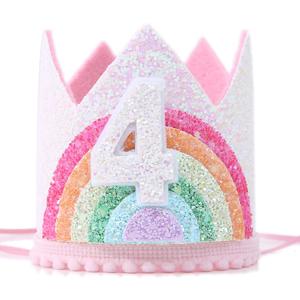 Birthday Rainbow Girl Crown, Birthday Hat for Event Party Supplies,Photo Props