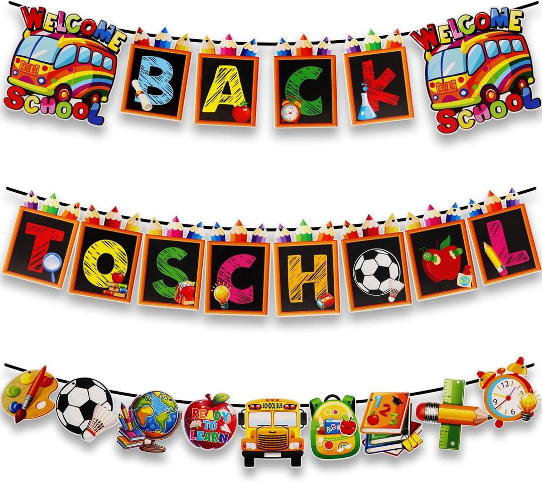 Back to School Banner Decorations, 3 Strings First Day of School Banner for Welcoming Back to School Party Decorations