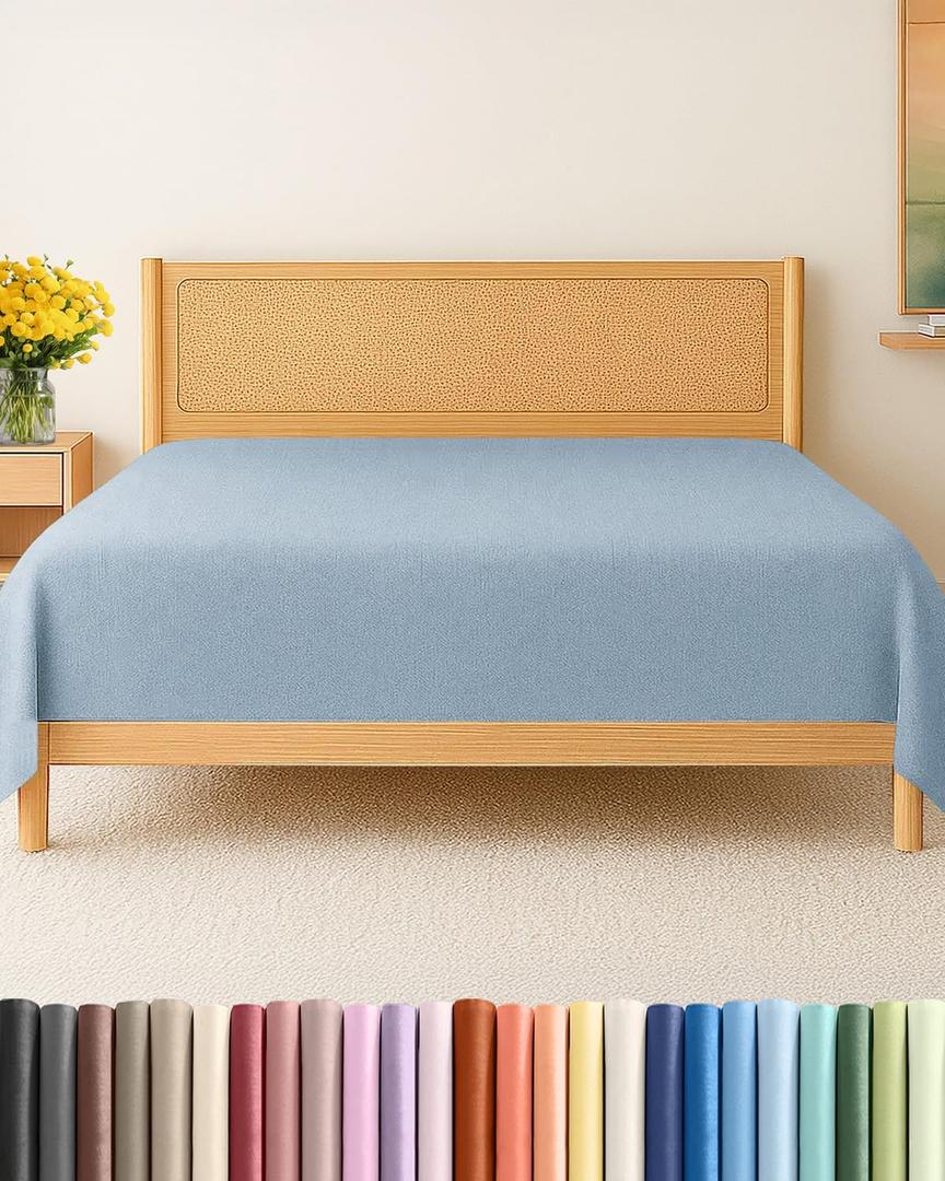 Queen Size Flat Sheet - Hotel Quality Top Flat Bed Sheet Only - Ultra-Soft, Comfy, Breathable & Cooling - Fade & Wrinkle Free - Easy-Care, Stain & Shrink Resistant Bedding - Oeko-Tex - Heathered Blue