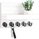 Key Holder for Wall, Decorative Key and Mail Holder with Shelf Has Large Key Hooks for Bags, Coats, Umbrella  Paulownia Wood Key Hanger with Mounting Hardware (9.8W x 6.7H x 4.2D) (White)