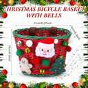 Christmas Bike Basket, Christmas Bike Basket Front Set Include Rattan Woven Bike Baskett with Bells Santa Plush Patterns, Xmas Stickers, Bike Bell, 2 Pcs Ribbons Tassels, Wheel Spoke Decoration (Red)
