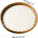i-lan 16 Inch Round Mother of Pearl Inlay Rattan Platter Tray,Rattan Coffee Bread Serving Tray with MOP Inlay Wooden Base,Decorative Wicker Basket for Table Decor,Storage of Fruit,Candy