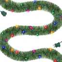 Biswing 15 FT Pre-lit Christmas Green Garland, Lighted Artificial Pine Garlands with 35 Count Multicolor Lights, Connectable & Light Up for Indoor Outdoor Gate Home Winter Holiday New Year Decor