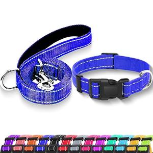 Maiiu Reflective Dog Collar with Safety Locking Buckle, Adjustable Soft Breathable Nylon Collars for Small, Medium and Large Dogs(Collar+Leash M Navy Blue)