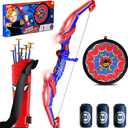 Spider Bow and Arrow Set for Kids, Led Light Up Kids Archery Set with Quiver & Web Target, 10 Suction Cup Arrows & another 3 Target Cans, Birthday Gift toys for 3 4 5 6 7 8 Year Old Boys Girls (Single)