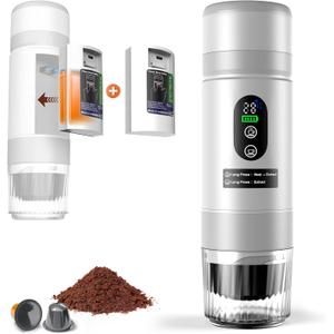 Portable Coffee Machine w/ 2 Rechargeable Batteries, 8 Cups, 20bar, USB-C, Espresso coffee Maker for Camping Travel Office, Ground & Capsule Compatible