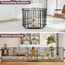 127.5" Extra Wide Baby Gate for Fireplace Christmas Tree, Configurable 5 Metal Panels Baby Fence, Child Gate for Wide Openings with Anti-Trip Pedal, Long Kid Gate for Dog Pet, 28'' Tall Black
