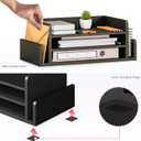 Ballucci 3-Tier Desk Organizer with 2 Side Mail Sorter Slots, Wood Letter Tray, Open Top Paper Organizer, Desktop File Organizer, Black (16.5" x 9.5" x 6.5")