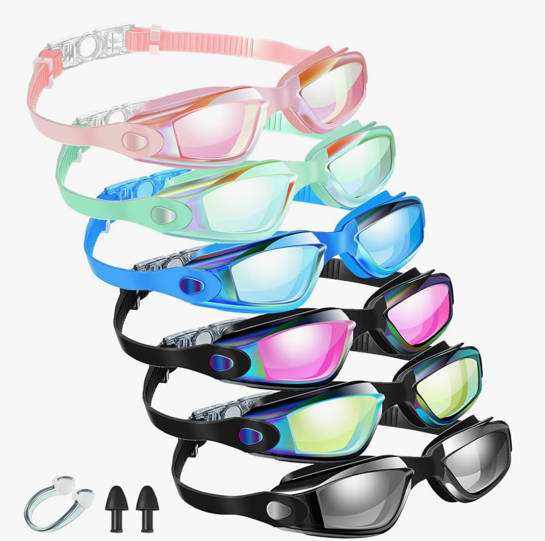 Flutesan 6 Pack Swimming Goggles Adult Kids Anti Fog Pool Goggles with Ear Plugs Nose Clip No Leaking Full Protection