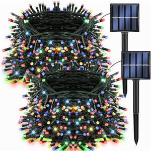 Dazzle Bright 2 Pack Total 400LED 132FT Multi-Colored Christmas Solar String Outdoor Lights, Solar Powered with 8 Modes Waterproof Fairy Lights for Bedroom Patio Garden Tree Party Yard Decoration