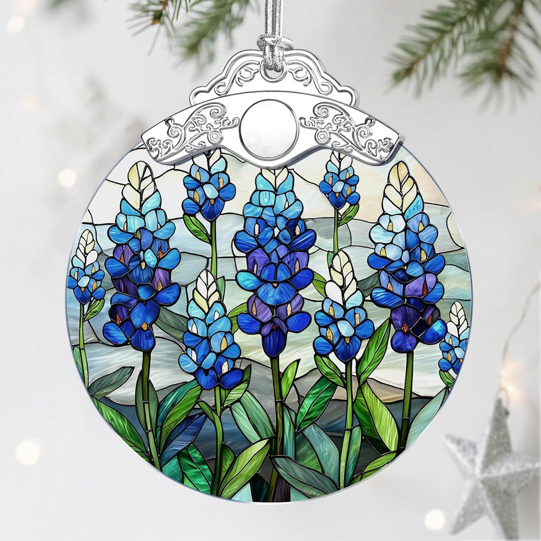 Stained Glass Ornament, Christmas Ornaments, Christmas Decorations for Tree, Holiday Ornament, Gifts for Flower Lovers, Holiday Party Gifts, Gift Ideas & Xmas Gift - Texas Bluebonnet