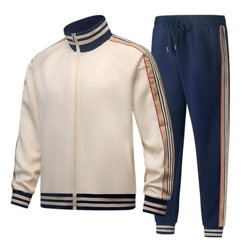 PYALT Men’s Tracksuits 2 Piece Set - Full-Zip Velour Sweatsuit for Casual Training or Outdoor Blue Khaki and Black Size XXL