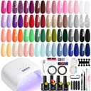 MEFA 54 Pcs Gel Nail Polish Kit with U V Light, 32 Colors Popular Soak Off Nude Pink Red Gel Polish Nail Set with Matte/Glossy Gel Top Base Coat Manicure Tools Nail Art Decorations DIY Salon Home Gift (2-Colors Ultimate Nail Art Set)