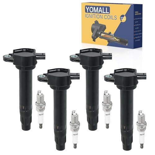 YOMALL 4PCS UF557 Ignition Coils + 4PCS ZFR5FGP Iridium Spark Plugs Ignition Coils Pack Fits for 2011-2014 200, 2009-2019 Journey, 2007-2017 Patriot, Coil Pack Set Replace OE 4606824AB 4606824AC