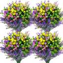 Hananona 12 Pcs Artificial Flowers Outdoor, Faux Artificial Plants UV Resistant Plastic Flower Bulk for Hanging Planter Porch Window Home Wedding Fall Summer Decor (12, Fuchsia, Purple, Yellow, Green)