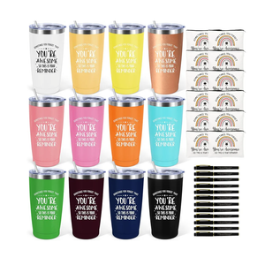 12 Set Employee Appreciation Gifts Bulk, Christmas Gifts for Coworkers Teachers Nurses, 20 OZ Inspirational Stainless Steel Tumbler Makeup Bags Pen Thank You Gift For Women Men Team Staffs