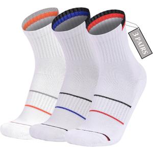 YWSLRC Athletic Ankle Socks 3 Pack Men Women,Moisture Wicking Cushioned Running Socks,Compression Arch Support Basketball (White, M)
