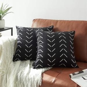 Set of 2 Black Pillow Covers 18 x 18 inches Boho Aztec Polyester Blend Square Decorative Throw Pillow Covers for Sofa Couch Bed Decor