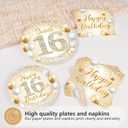 96Pcs Happy 16th Birthday Decorations Sweet Girl 16 Plates and Napkins Tableware Sets White and Gold Glitter Sixteen Birthday Decorations for Girls 16 Years Old Birthdays Party Supplies Serves 24