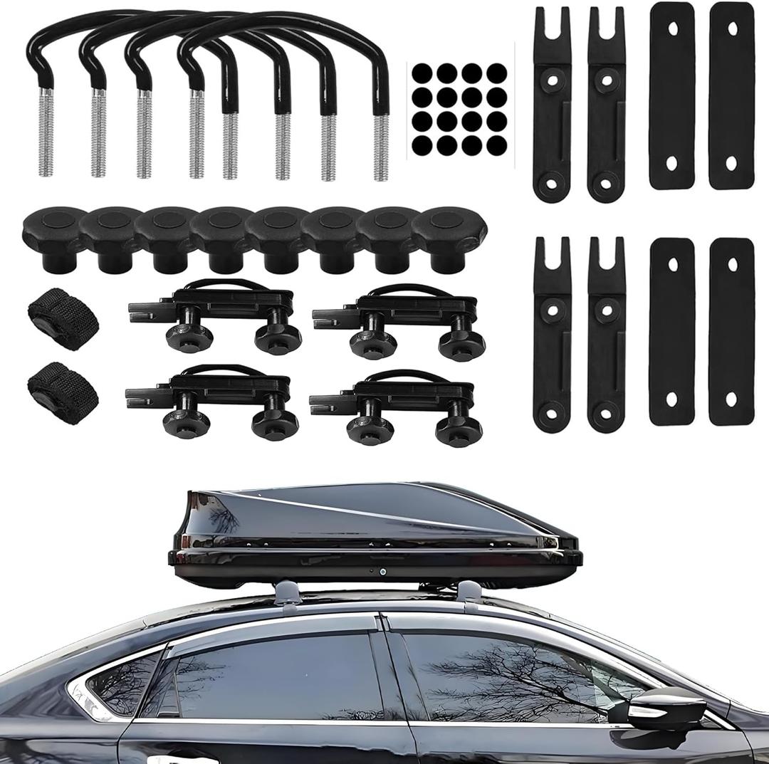 4PCS U-Shaped Roof Rack Mounting Brackets, Roof Rack Clamps for Securing Roof Box with Nuts&Roof Rack Straps, Universal Roof Rack Accessories/ Cargo Carrier Replacement Parts