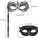 Thmyo Couple Masquerade Masks Set with Holding Stick, Venetian Handheld Party Mask for Women and Men Party Costumes Accessory