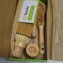 Tieralia Bamboo Dish Brush Gift Set 5-Piece Kitchen Cleaning Set with Bottle Brush, Round Scrub Brush, Palm Brush & 2 Plant-Based Sponges | Wooden Handle Cleaning Tools for Dishes & Surfaces