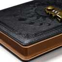 ZXHQ A5 Journal with lock, 120Gsm 224 Pages Lock Diary, Pen Set, Brown Edge, Refillable, Leather Hardcover, Fine Inner Pocket (5.9 x 8.5 inch) - Black