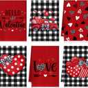 6 Pcs Valentines Day Kitchen Towels Buffalo Plaid Dish Towels Truck Hand Towels Heart Love Dish Towel Black Red Drying Tea Towel Bathroom Housewarming Gifts for Wedding Anniversary Cooking