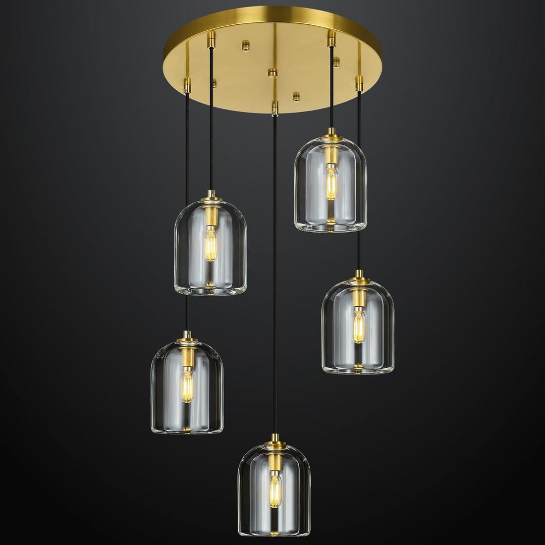 Modern Gold Pendant Lights Kitchen Island Ceiling Chandelier Indoor Crystal Hanging Light Fixtures for Dining Room Kitchen Living Room Bedroom5Light