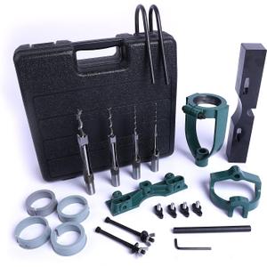 Mortising Attachment for Drill Press, 4 Model Drills Square Hole Chisel Set, Mortise and Tenon Tools, Drill Press Mortising Attachment Kit, Woodworking Mortise Bench Drill Locator Set (Green)