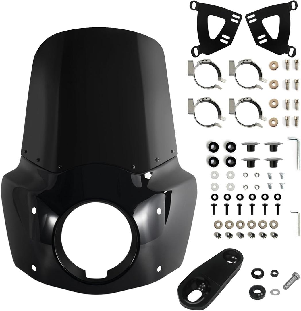 FATECIM Motorcycle 5.75" Headlight Fairing with 15" Dark Smoke Windshield Windscreen & 35-41mm Mounting Hardware For Harley 86-15 Sportster 1200 Iron 883 XL883N Seventy Two Sportster 1100 (15" Dark Smoke Windscreen)