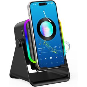 TARKARI Wireless Induction Speaker, 5 in 1 Bluetooth Speaker, Emergency Charging 360 Rotation Cell Phone Stand Compatible with iPhone Android iPad Samsung, Birthday Gifts for Men Women