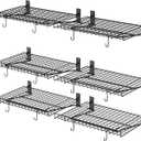 6 Pack Foldable Wall Shelf, Wall Mounted Garage Storage Shelves, Heavy Duty Wall Shelving Supports Up To 270 LBS. Floating Shelves With 12 Hooks Metal Storage Rack for Office, Kitchen and Laundry Room