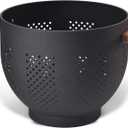 Metal Colander with Wood Handle and Stable Base, Powder Coated Steel Kitchen Strainer Basket for Draining Pasta, Vegetable and fruit (7quart,Matte Black)