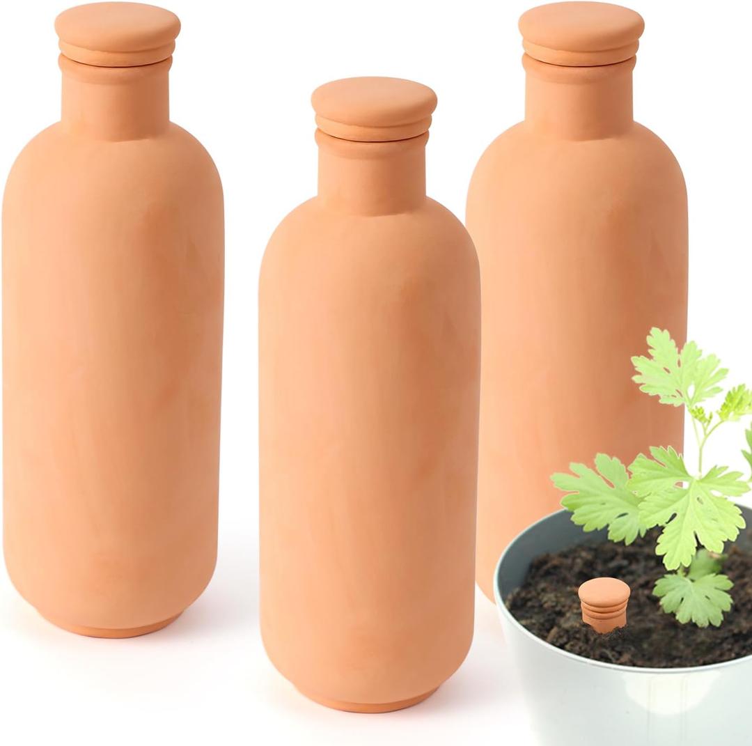 3pcs Ollas 103.53.5inch Terracotta Watering Pots Self Watering Planter Watering System 30.5oz Plant Watering Globes Clay Watering Pot with lid Terra Cotta Clay Irrigation Globes