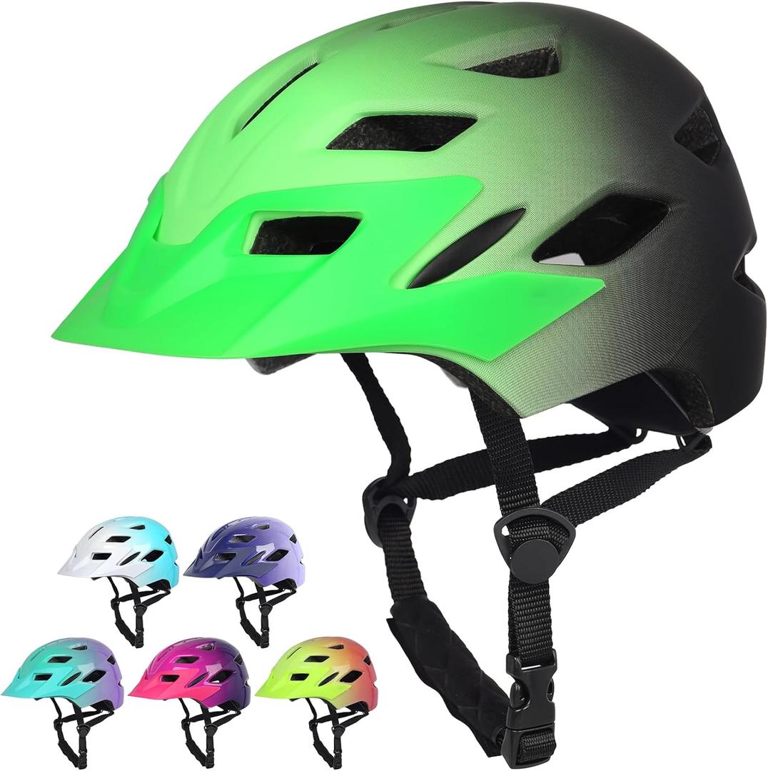 Kids Bike Helmet,Bavilk Kids Boys Girls Bike Helmets with LED Light Detachable Visor Children Youth Teen Multi-Sport for Skating Cycling Scooter Skateboard Adjustable & Lightweight 19.7"-22.4" (Matte Green Black)