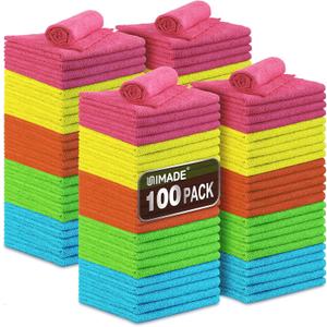UNIMADE Microfiber Cleaning Cloth, 100PK Commercial Grade Work Rags Microfiber Towels for Cars Cleaning Rags Bulk Detailing Cloth for Automotive Bar Mechanic Restaurant Garage, 11.5"x11.5", Multicolor